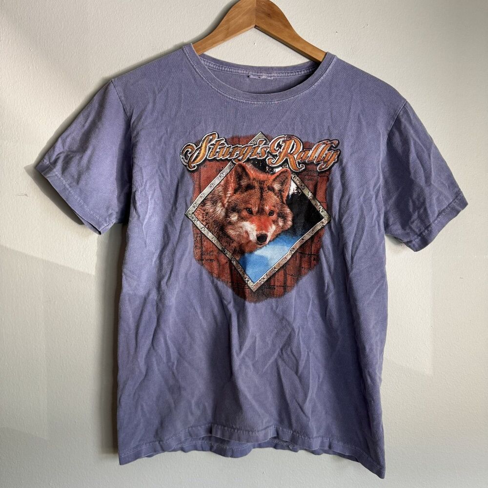 Sturgis Vintage T-shirt American Biker Rally Wolf Sz Small Blue Graphic Grunge